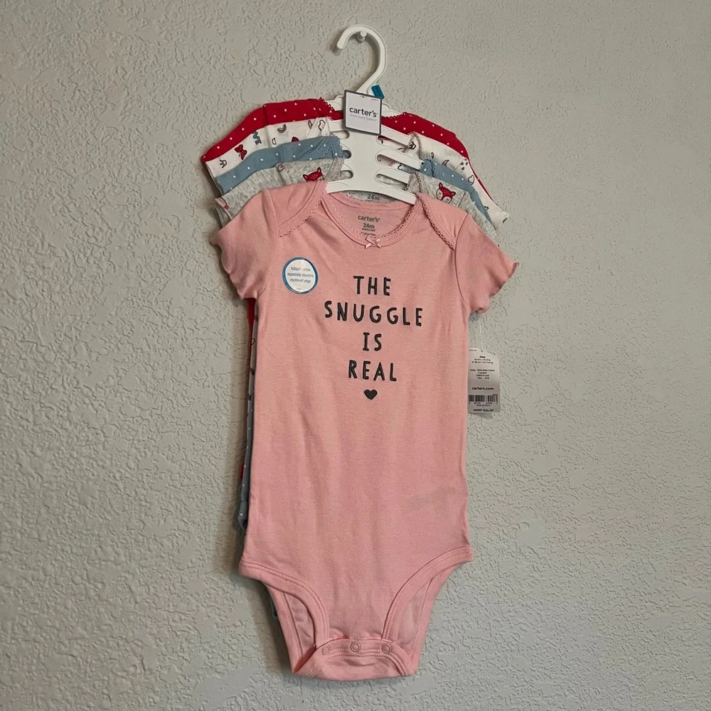 NWT Girls Carter's Bodysuits 24 Months Easter Spring Pink White Blue Gray 5-Pack